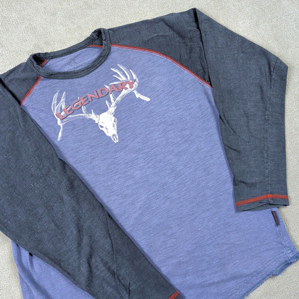 Legendary Whitetails Mens L Blue Gray Raglan Long Sleeve Deer Skull Y2K Shirt